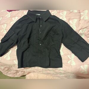 Fashion Nova Charcoal Button-Up Blouse